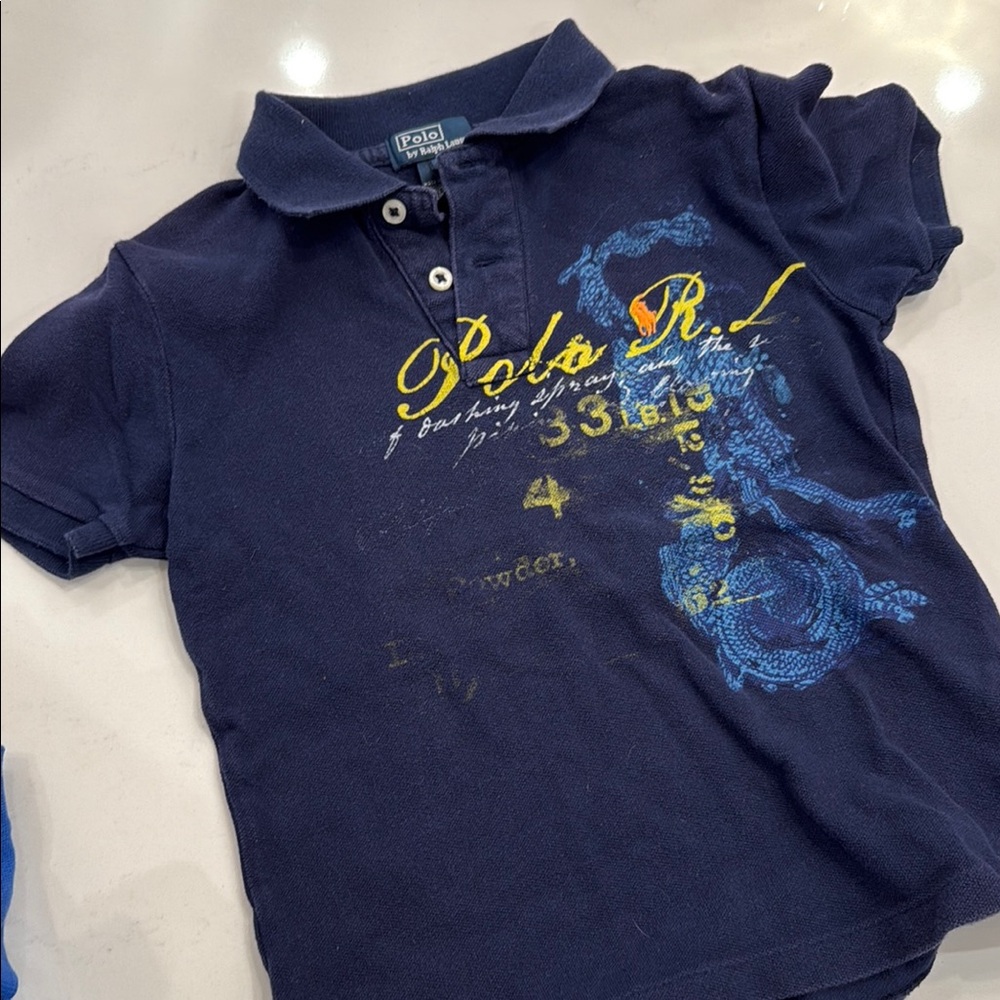 Polo by Ralph Lauren Blue and Yellow Graphic Polo Shirt